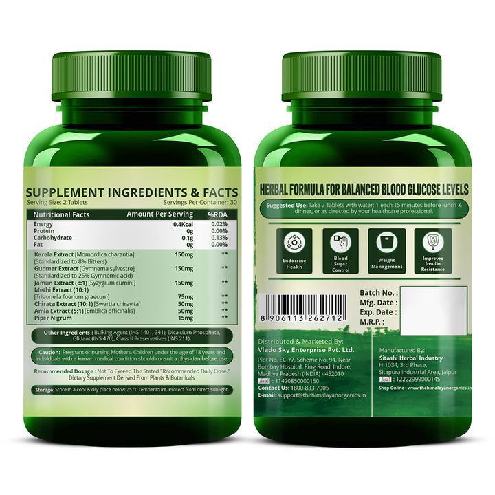 Vlado's Himalayan Organics Plant Based Gluco Balance with Jamun, Bittermelon, Amla, Gudmar, Chirayta Extracts | 60 Veg Tablets