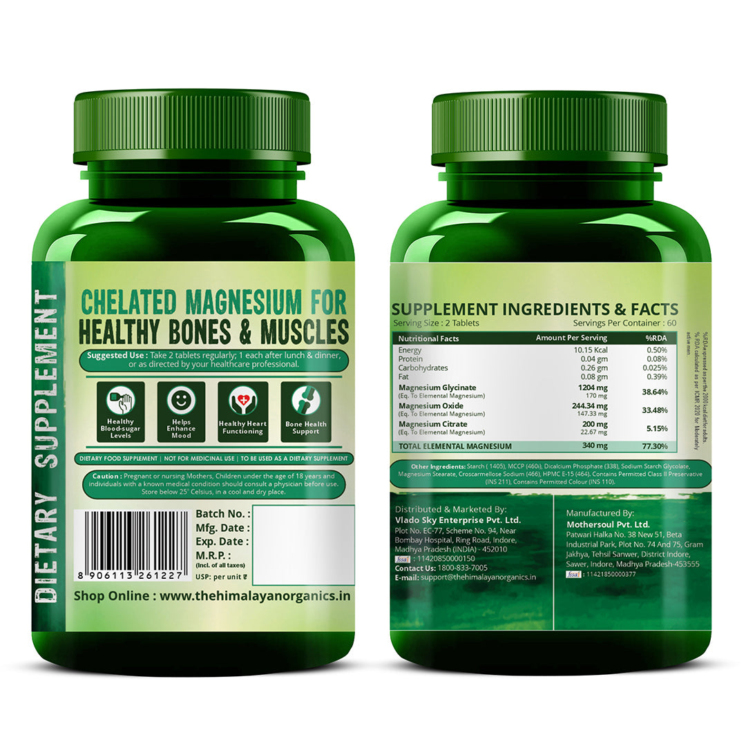 Vlado's Himalayan Organics Magnesium Complex Supplement | 1648mg | with Magnesium Glycinate, Magnesium Citrate, Magnesium Oxide - 120 Veg Tablets
