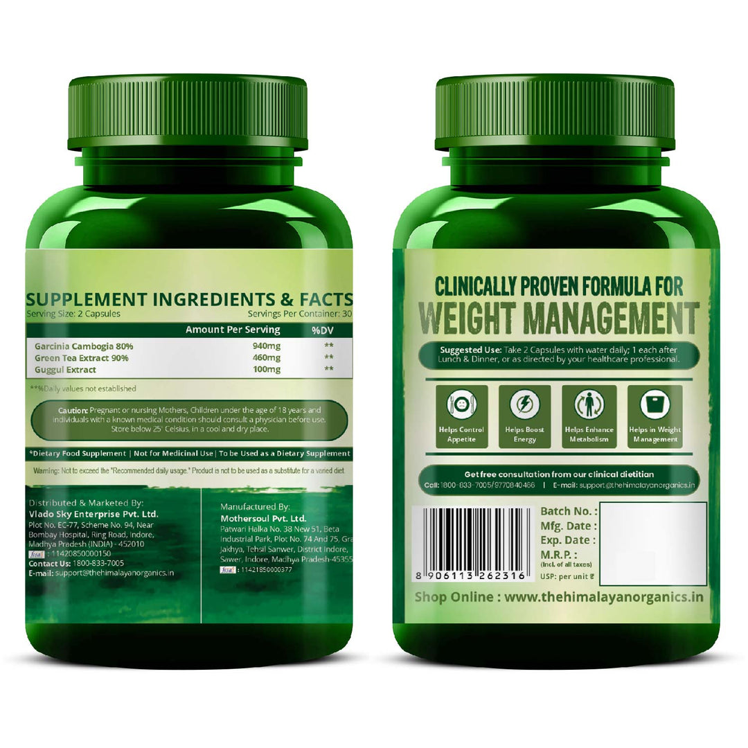 Vlado's Himalayan Organics Garcinia Cambogia Supplement for Weight Management - 60 Veg Capsules
