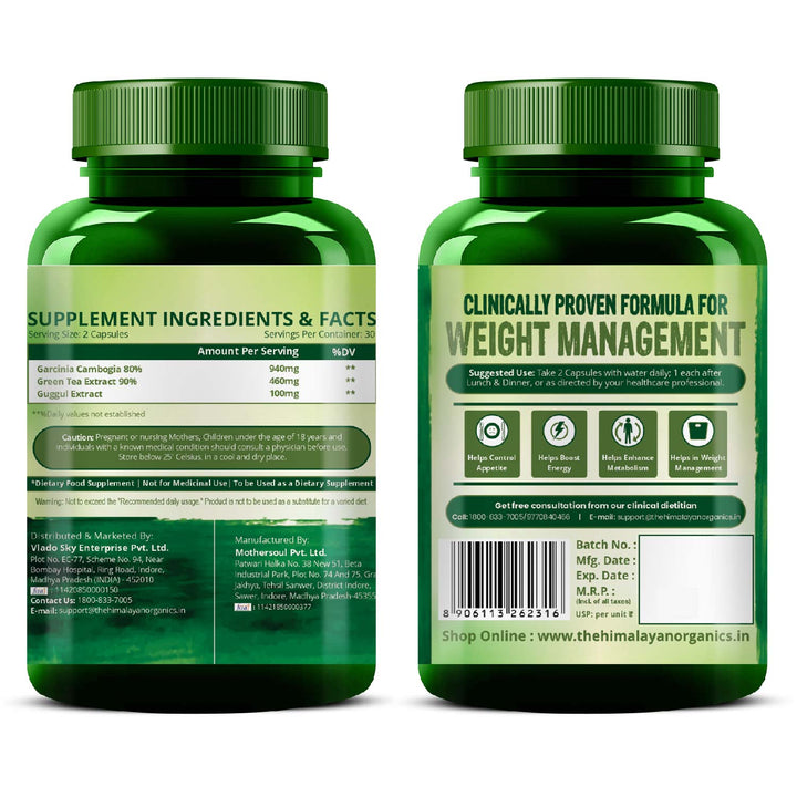 Vlado's Himalayan Organics Garcinia Cambogia Supplement for Weight Management - 60 Veg Capsules