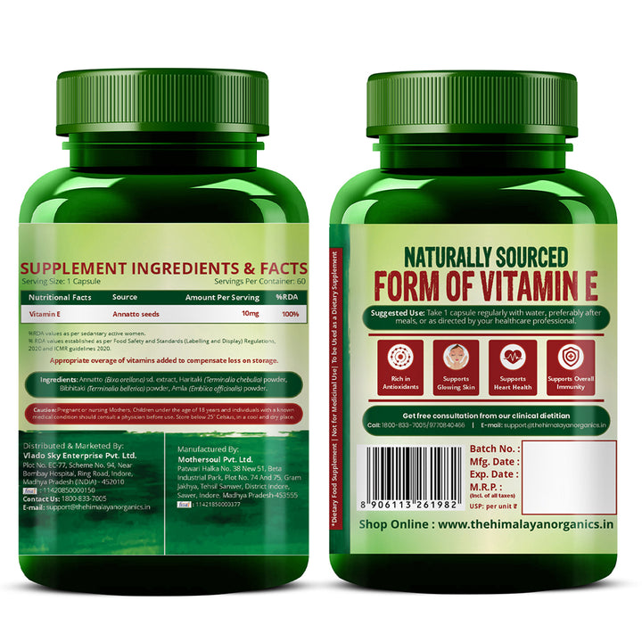 Vlado's Himalayan Organics Plant Based Vitamin E Capsules (Non GMO Sunflower, Aloevera, Argan) - 60 Capsules