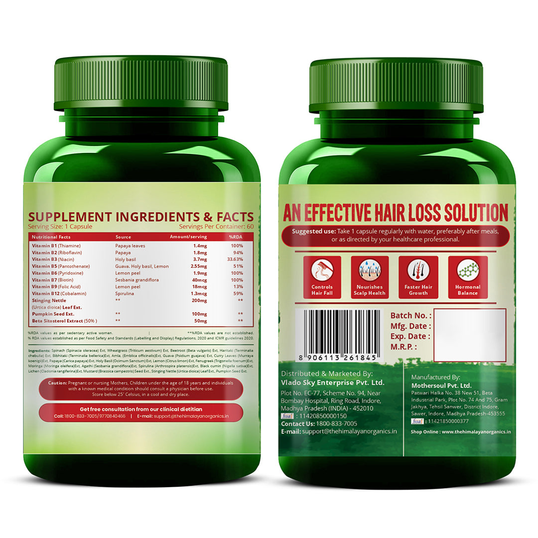 Vlado's Himalayan Organics Plant Based DHT Blocker | Goodness Of Nettle Leaves | 60 Veg Capsules