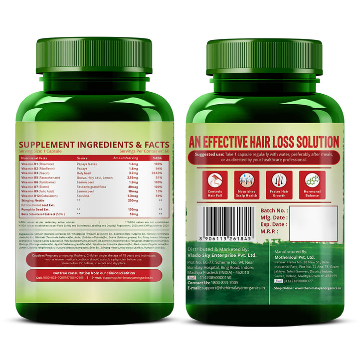 Vlado's Himalayan Organics Plant Based DHT Blocker | Goodness Of Nettle Leaves | 60 Veg Capsules