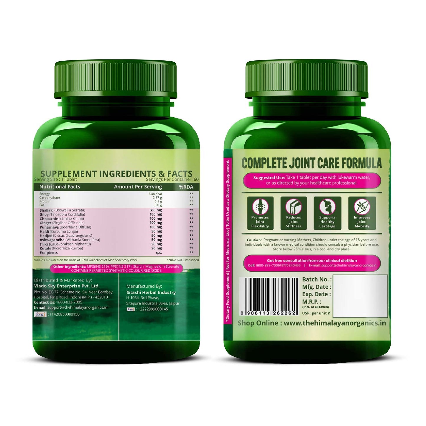 Vlado's Himalayan Organics Plant Based Joint Support With Boswellia Serrata | Amla, Alfalfa, Turmeric, Moringa + 10 Ayurvedic Herbs | Strong Bones & Relives Joint Pain | Better Flexibility For Men & Women - 60 Veg Tablets