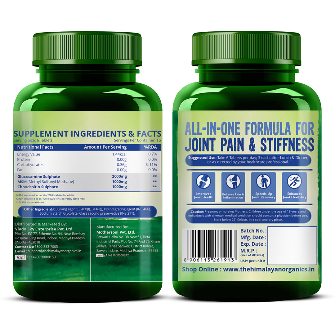 Vlado's Himalayan Organics Glucosamine Chondroitin MSM | For Bone, Joint & Cartilage Support | 90 Tablet