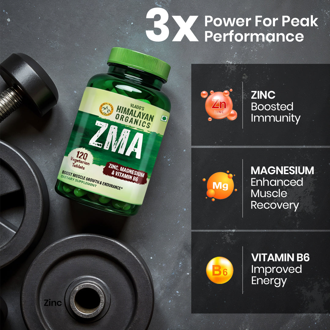Vlado’s Himalayan Organics ZMA (Zinc Magnesium Aspartate & Vitamin B6) For Men And Women | Nighttime Sports Recovery Supplements | Boost Muscle And Bone Strength | Improve Sleep Quality - 120 Vegetarian Tablets