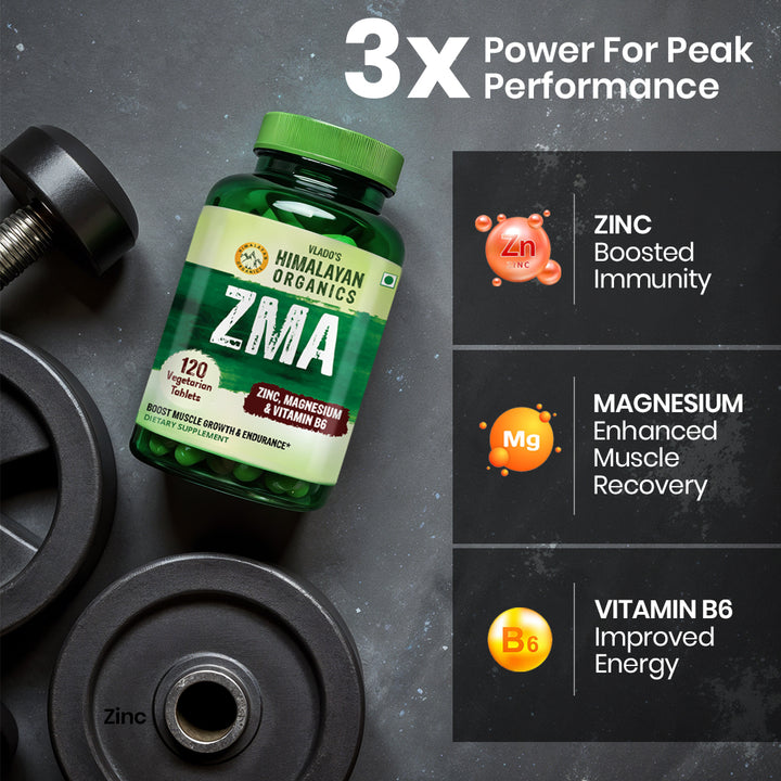 Vlado’s Himalayan Organics ZMA (Zinc Magnesium Aspartate & Vitamin B6) For Men And Women | Nighttime Sports Recovery Supplements | Boost Muscle And Bone Strength | Improve Sleep Quality - 120 Vegetarian Tablets