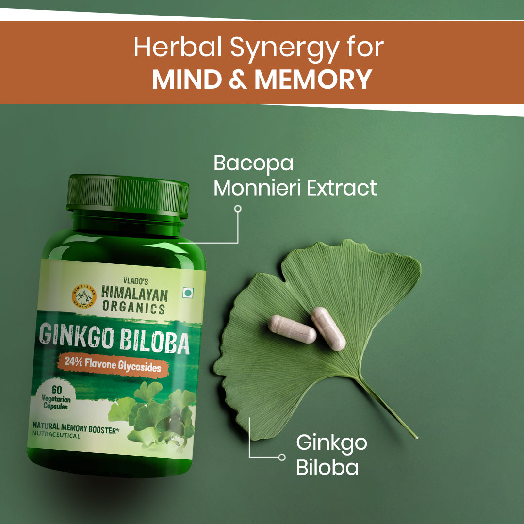 Vlado's Himalayan Organics Ginkgo Biloba for Healthy Brain Functions - 60 Capsules