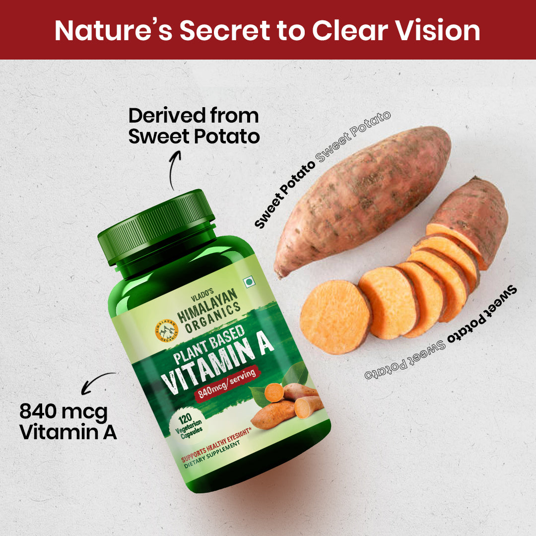Vlado's Himalayan Organics Plant-Based Vitamin A Supplement Supports Healthy Eye Sight | Natural Anti-Oxidant (120 Capsules)