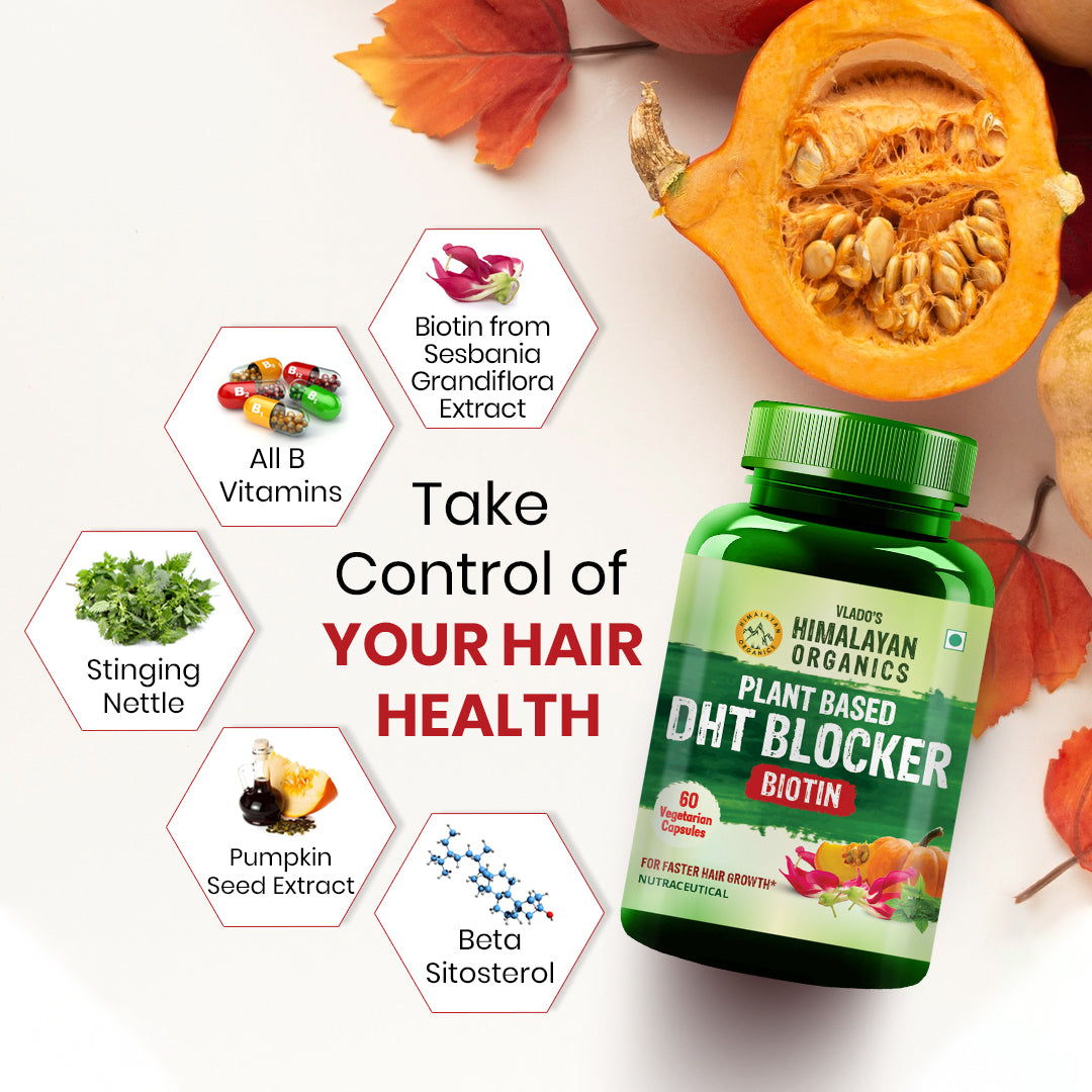 Vlado's Himalayan Organics Plant Based DHT Blocker | Goodness Of Nettle Leaves | 60 Veg Capsules