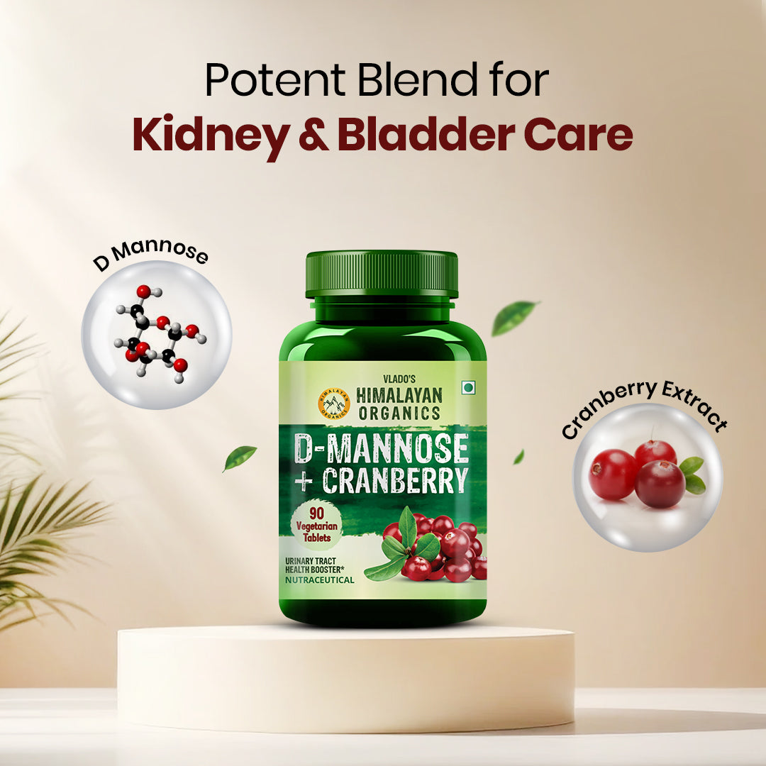 Vlado's Himalayan Organics D-MANNOSE + CRANBERRY Antioxidant Rich Supplement for Kidney Health & Urinary Tract Infection - 90 Tablets