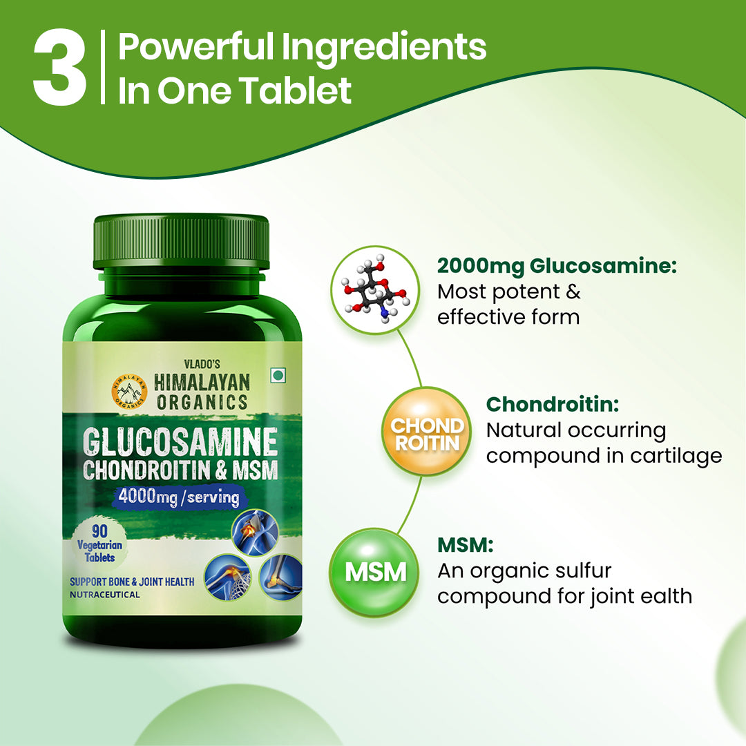 Vlado's Himalayan Organics Glucosamine Chondroitin MSM | For Bone, Joint & Cartilage Support | 90 Tablet