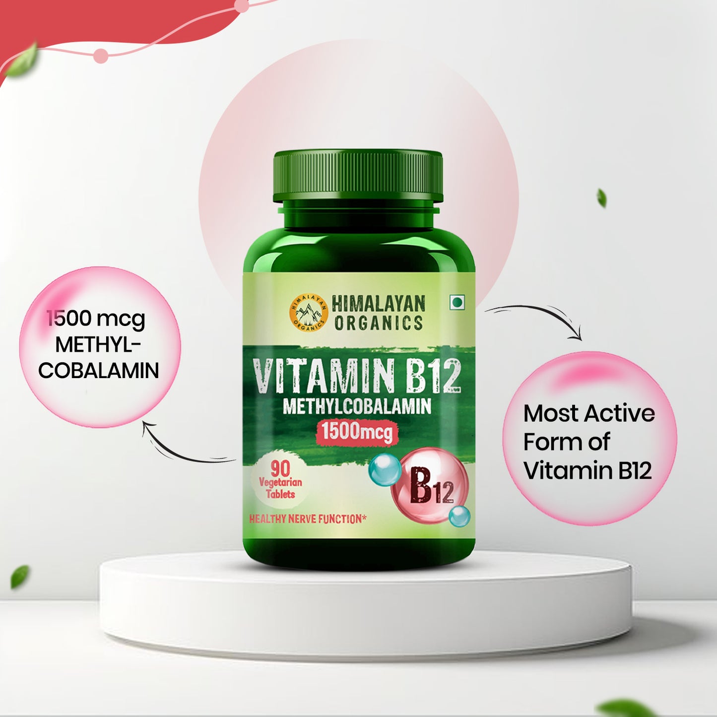 Vlado's Himalayan Organics Methylcobalamin Vitamin B12 1500mcg Supplement support Brain, Nerve Function and Energy - 90 Veg Tablets