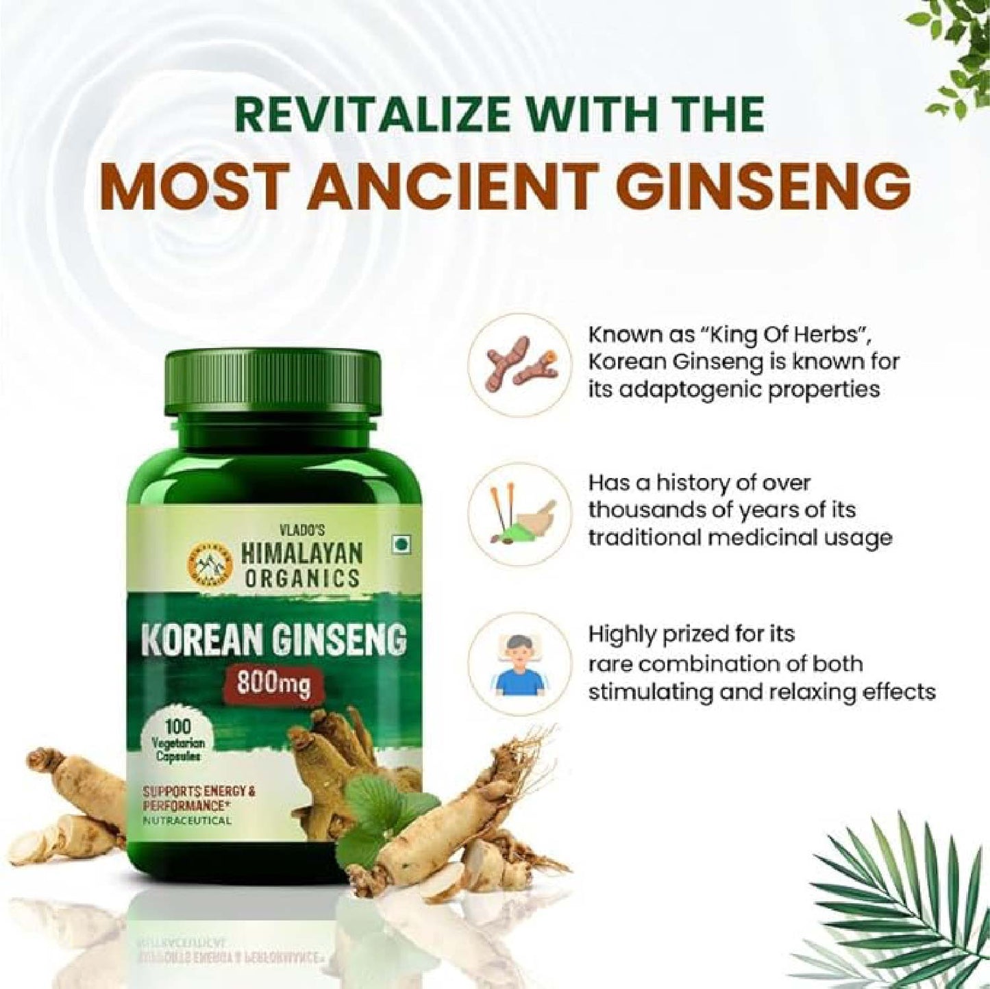 Vlado's Himalayan Organics Korean Red Ginseng 800mg/Serve - 60 Veg Capsules