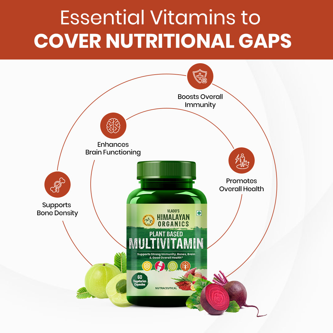 Vlado's Himalayan Organics Plant Based Multivitamin (60+ Ingredients) for Immunity, Energy, Stamina And Vitality – 60 Veg Capsules