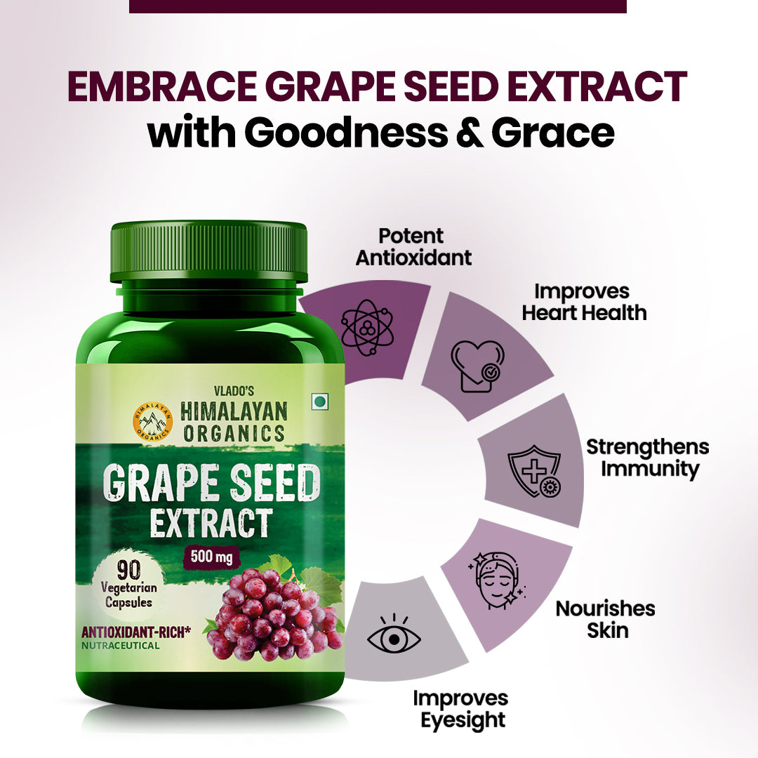 Vlado's Himalayan Organics Grape Seed Extract 500mg/Serving for Healthy Cholesterol Level - 90 Veg Capsules