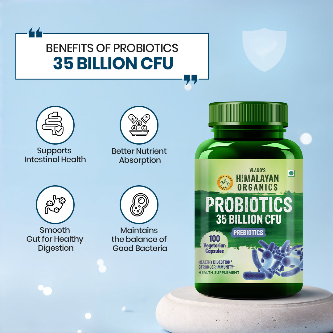 Vlado's Himalayan Organics Probiotics Supplement 35 Billion CFU for women & men, 16 Strains with Prebiotics - 100 Veg Capsules