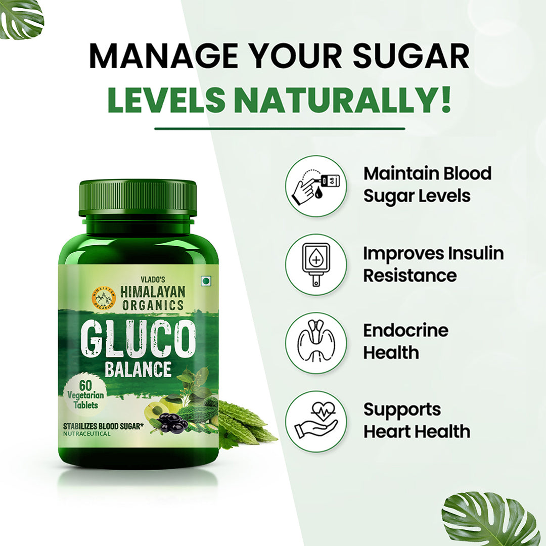 Vlado's Himalayan Organics Plant Based Gluco Balance with Jamun, Bittermelon, Amla, Gudmar, Chirayta Extracts | 60 Veg Tablets