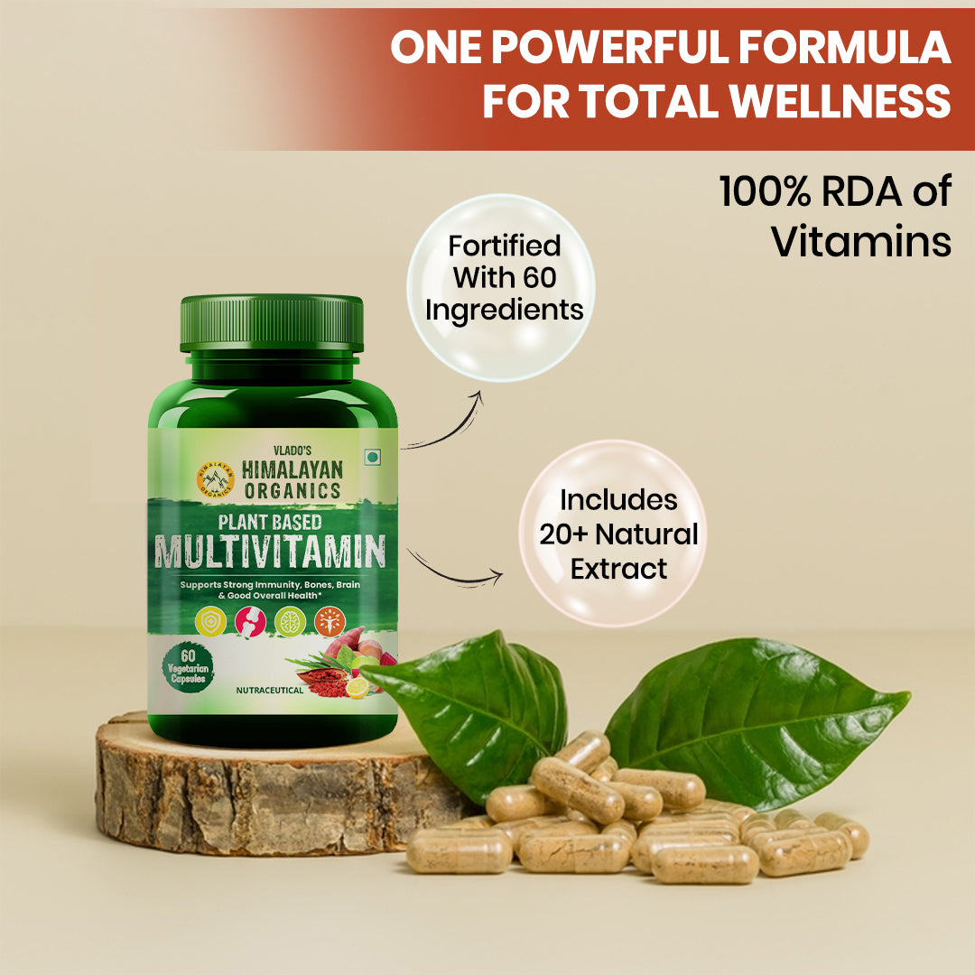 Vlado's Himalayan Organics Plant Based Multivitamin (60+ Ingredients) for Immunity, Energy, Stamina And Vitality – 60 Veg Capsules