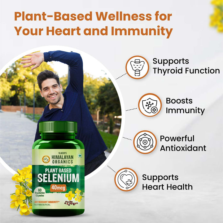 Vlado's Himalayan Organics Plant Based Selenium 40mcg | Supports Immunity I Supports Heart Health I Helps Improve Overall Wellness  60 veg Capsules
