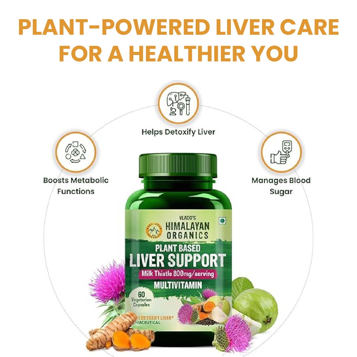 Vlado's Himalayan Organics Plant Based Liver Support with Milk Thistle for Liver Support  - 60 Veg Capsules