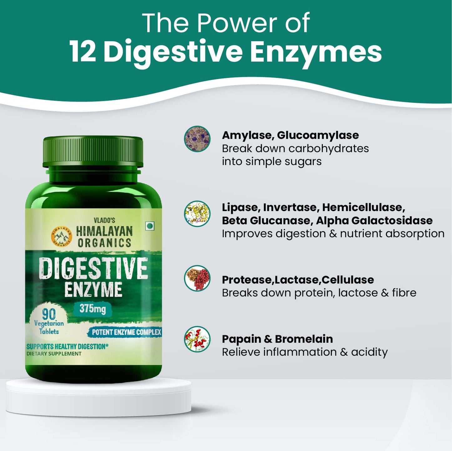 Vlado's Himalayan Organics Digestive Enzyme for Healthy Digestion - 90 Vegetarian Tablets