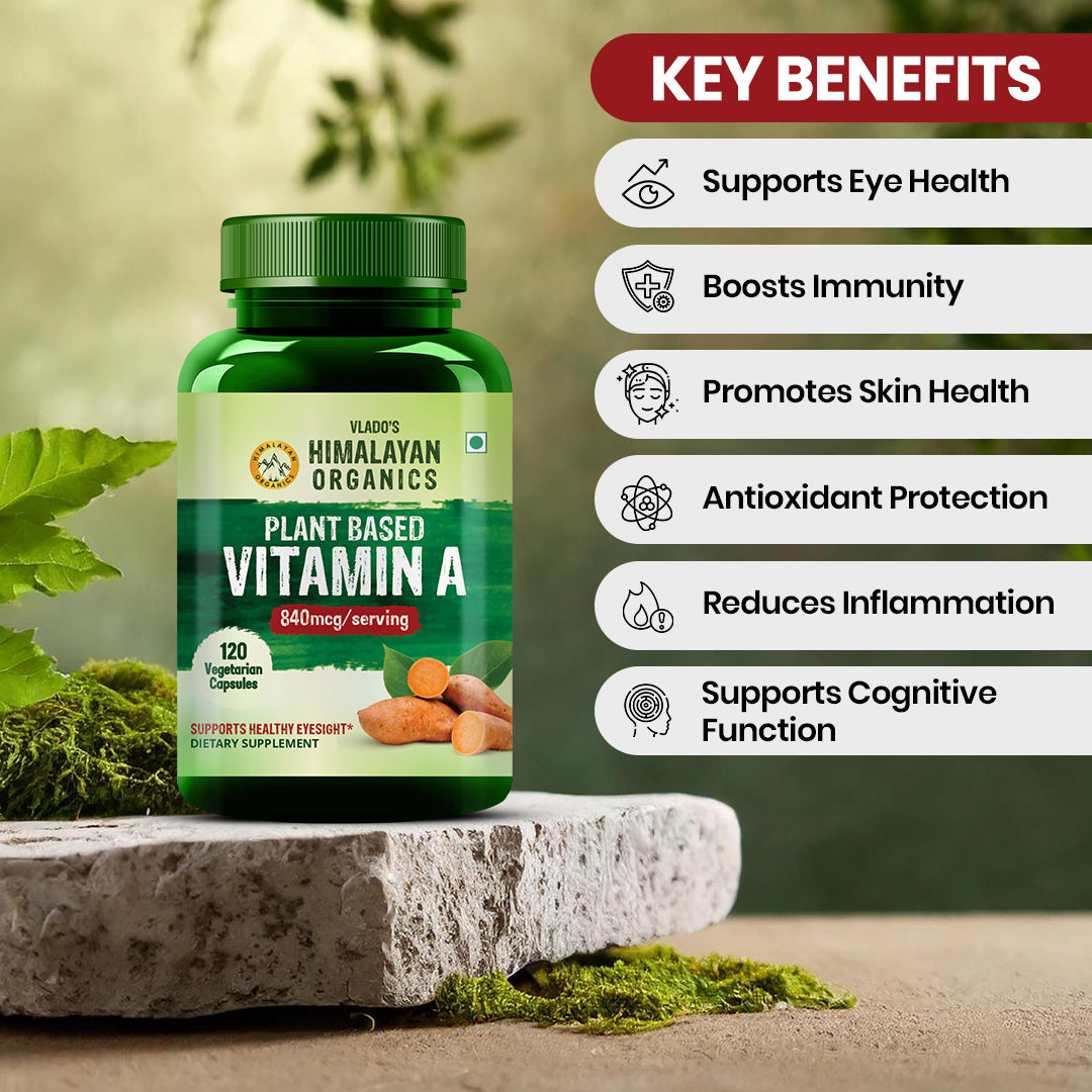 Vlado's Himalayan Organics Plant-Based Vitamin A Supplement Supports Healthy Eye Sight | Natural Anti-Oxidant (120 Capsules)