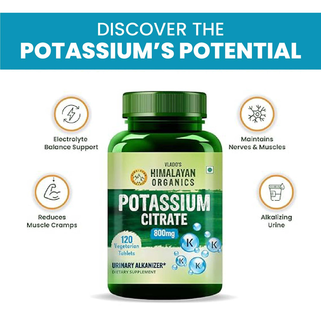 Vlado's Himalayan Organics Potassium Citrate 800mg | Supports Nerve & Muscle Health - 120 Veg Tablets
