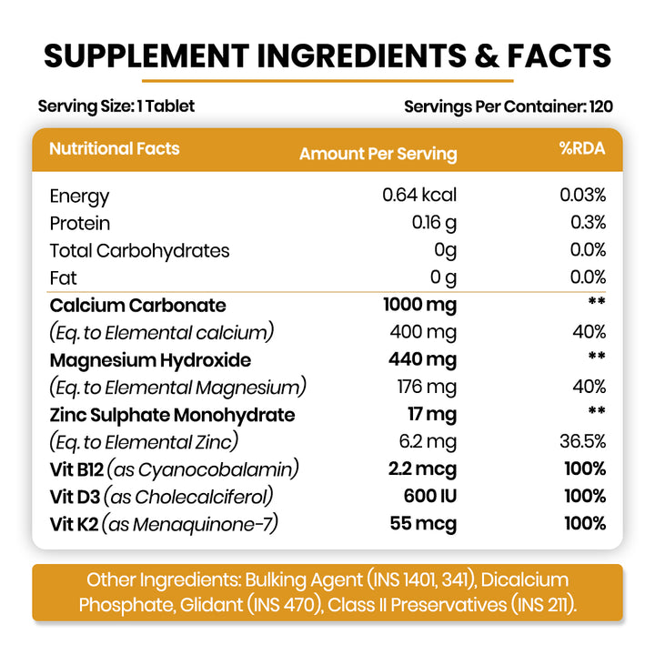 Vlado's Himalayan Organics Calcium Magnesium Zinc Vitamin D3 & B12-60 Vegetarian Tabs