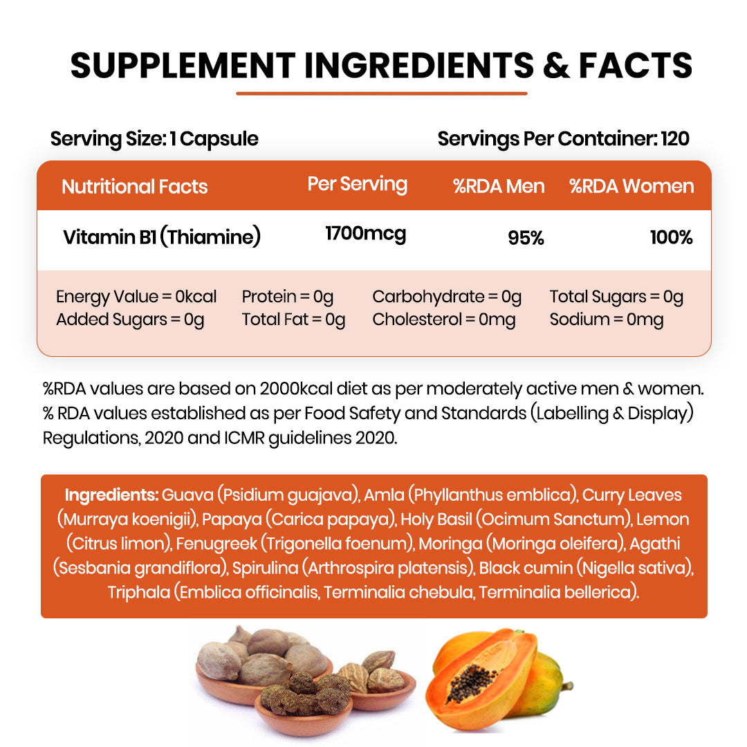 Vlado's Himalayan Organics Plant-Based Vitamin B1 | Rich in Antioxidants | Supports Memory And Energy (120 Capsules)