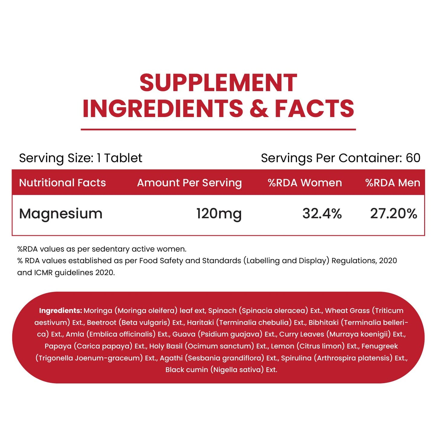 Vlado's Himalayan Organics Plant Based Magnesium Supplement 1360mg With Turmeric Spirulina, Wheatgrass, Moringa | Supports Bone Muscle & Bone Health | Boost Energy Level - 60 Veg Tablets