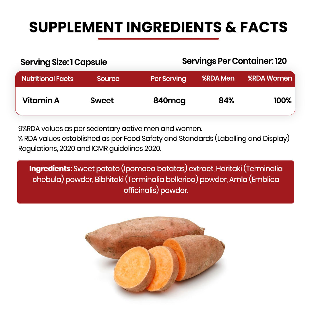 Vlado's Himalayan Organics Plant-Based Vitamin A Supplement Supports Healthy Eye Sight | Natural Anti-Oxidant (120 Capsules)