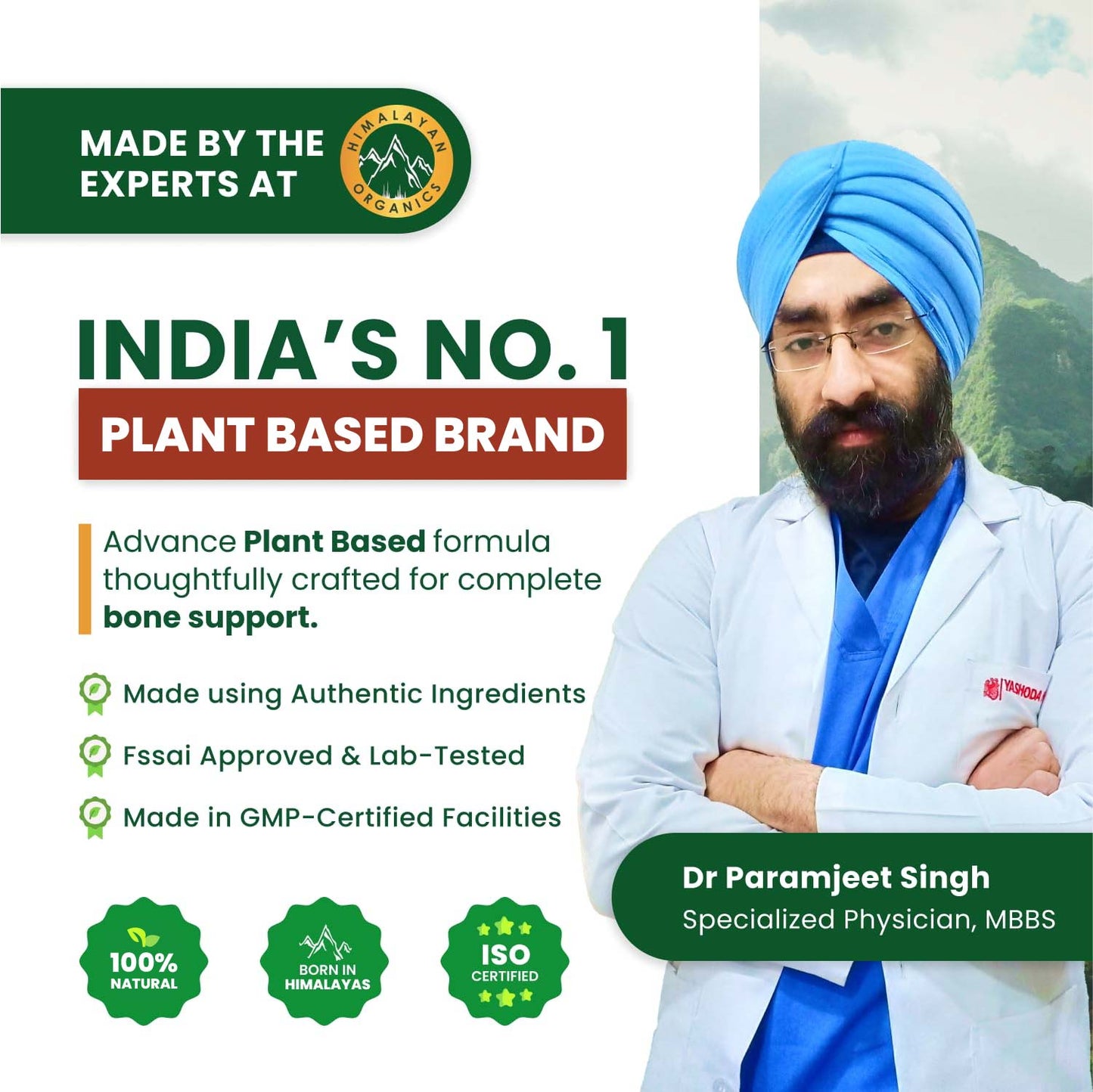 Vlado's Himalayan Organics Plant Based Calcium 650mg Supplement For Better Absorption | Healthy Bones And Heart | Recovery And Joint Support  - 60 Veg Tablets