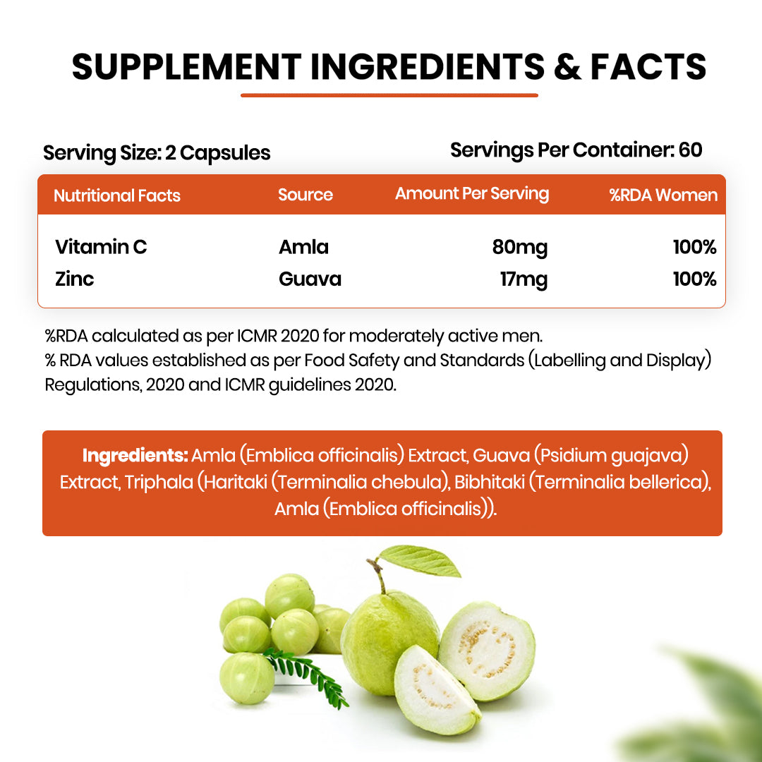 Vlado's Himalayan Organics Plant Based Vitamin C with Zinc (120 Capsules) As Amla Extract - Glowing Skin & Immunity