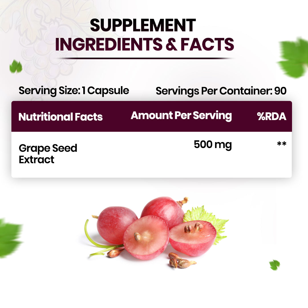 Vlado's Himalayan Organics Grape Seed Extract 500mg/Serving for Healthy Cholesterol Level - 90 Veg Capsules