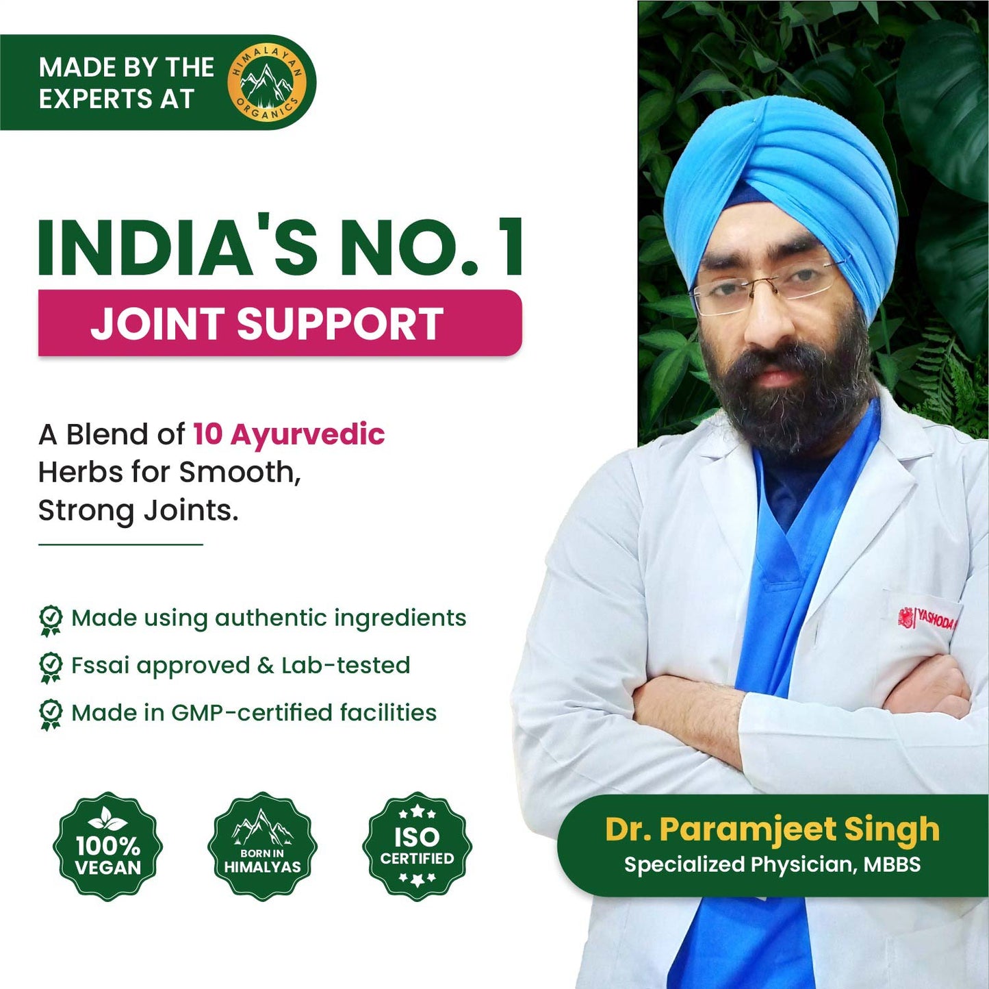 Vlado's Himalayan Organics Plant Based Joint Support With Boswellia Serrata | Amla, Alfalfa, Turmeric, Moringa + 10 Ayurvedic Herbs | Strong Bones & Relives Joint Pain | Better Flexibility For Men & Women - 60 Veg Tablets
