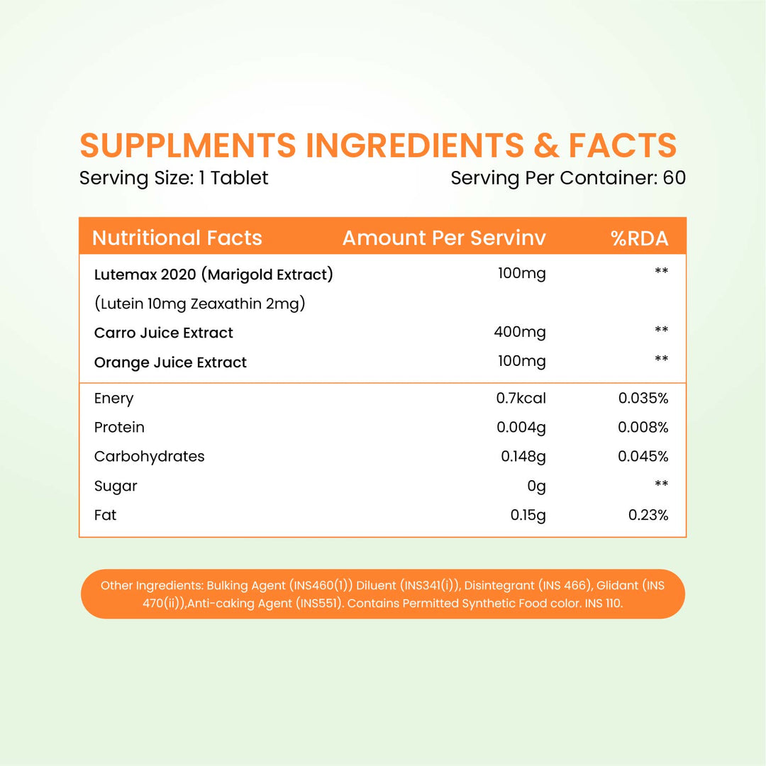 Vlado's Himalayan Organics Plant Based Eye Care Lutein and Zeaxanthin Supplement to Improve Vision, Blue Light & Digital Guard (Lutemax 2020, Orange Extract, Carrot Extract) - 60 Veg Tablets