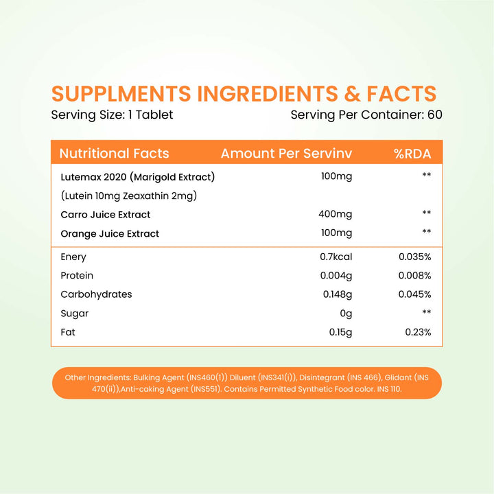 Vlado's Himalayan Organics Plant Based Eye Care Lutein and Zeaxanthin Supplement to Improve Vision, Blue Light & Digital Guard (Lutemax 2020, Orange Extract, Carrot Extract) - 60 Veg Tablets
