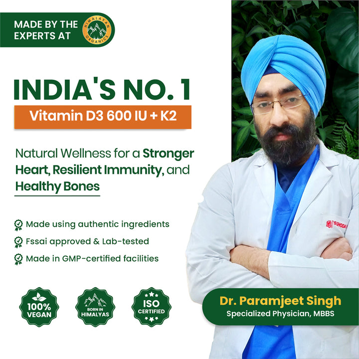 Vlado's Himalayan Organics Vitamin D3 600 IU + K2 as MK7 Supplement | Supports Stronger Immunity & Bone & Heart Health | Healthy Heart For Men And Women - 120 Veg Tablets