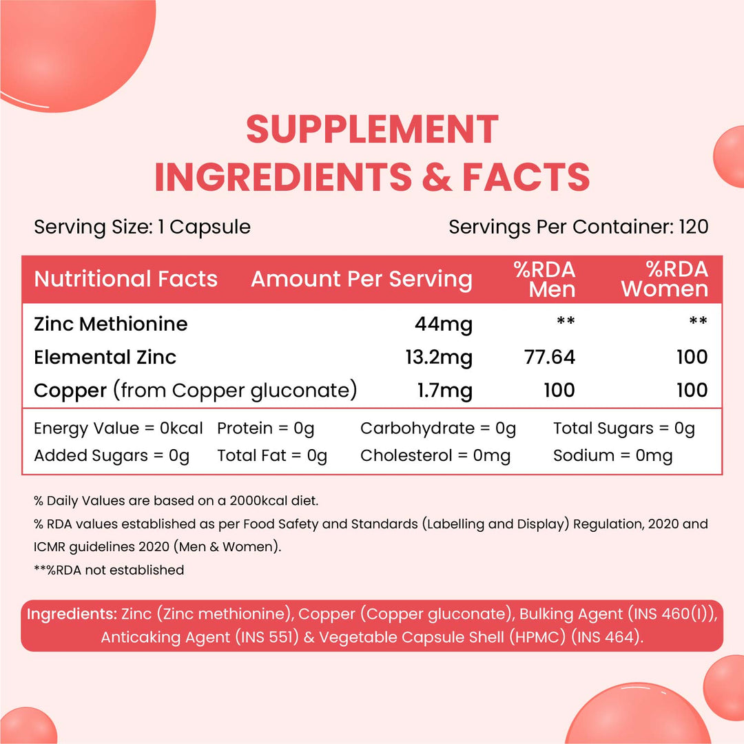 Vlado's Himalayan Organics Zinc Methionine Chelated Copper | Support Healthy Immune | Promotes  Skeetal  Health | Antioxidant Support - 120 Veg Capsules