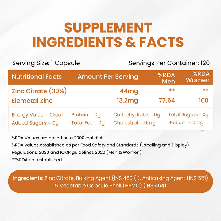 Vlado's Himalayan Organics  Zinc Citrate | Support Healthy Immune Function | Improve Iron Absorption | Antioxidant Support - 120 Veg Capsules