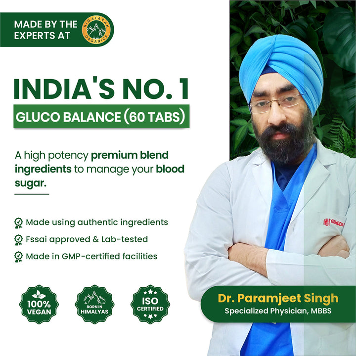 Vlado's Himalayan Organics Plant Based Gluco Balance with Jamun, Bittermelon, Amla, Gudmar, Chirayta Extracts | 60 Veg Tablets