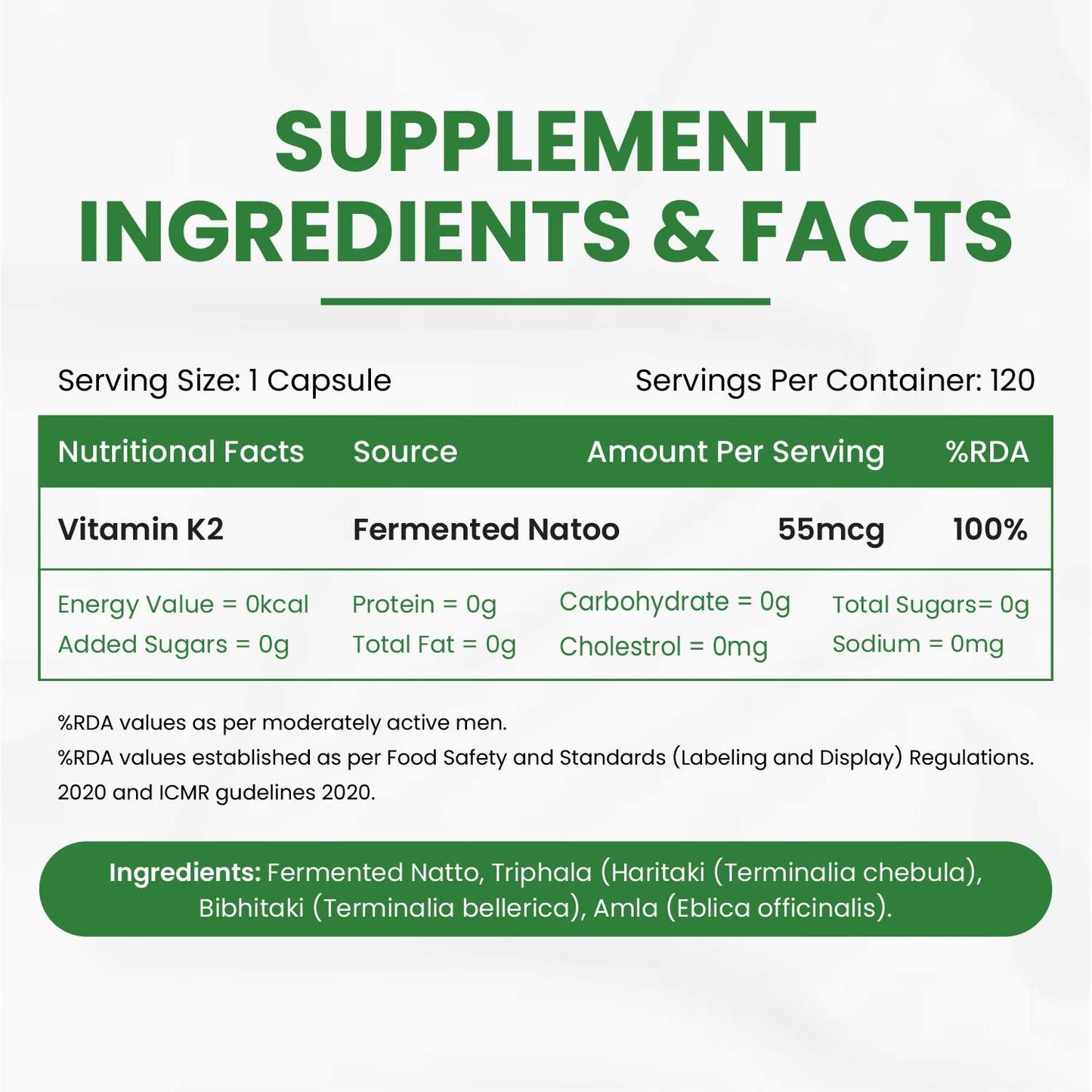 Vlado's Himalayan Organics Plant-Based Vitamin K2 Supplement Supports Stronger Bone & Heart Health - 120 Veg Capsules