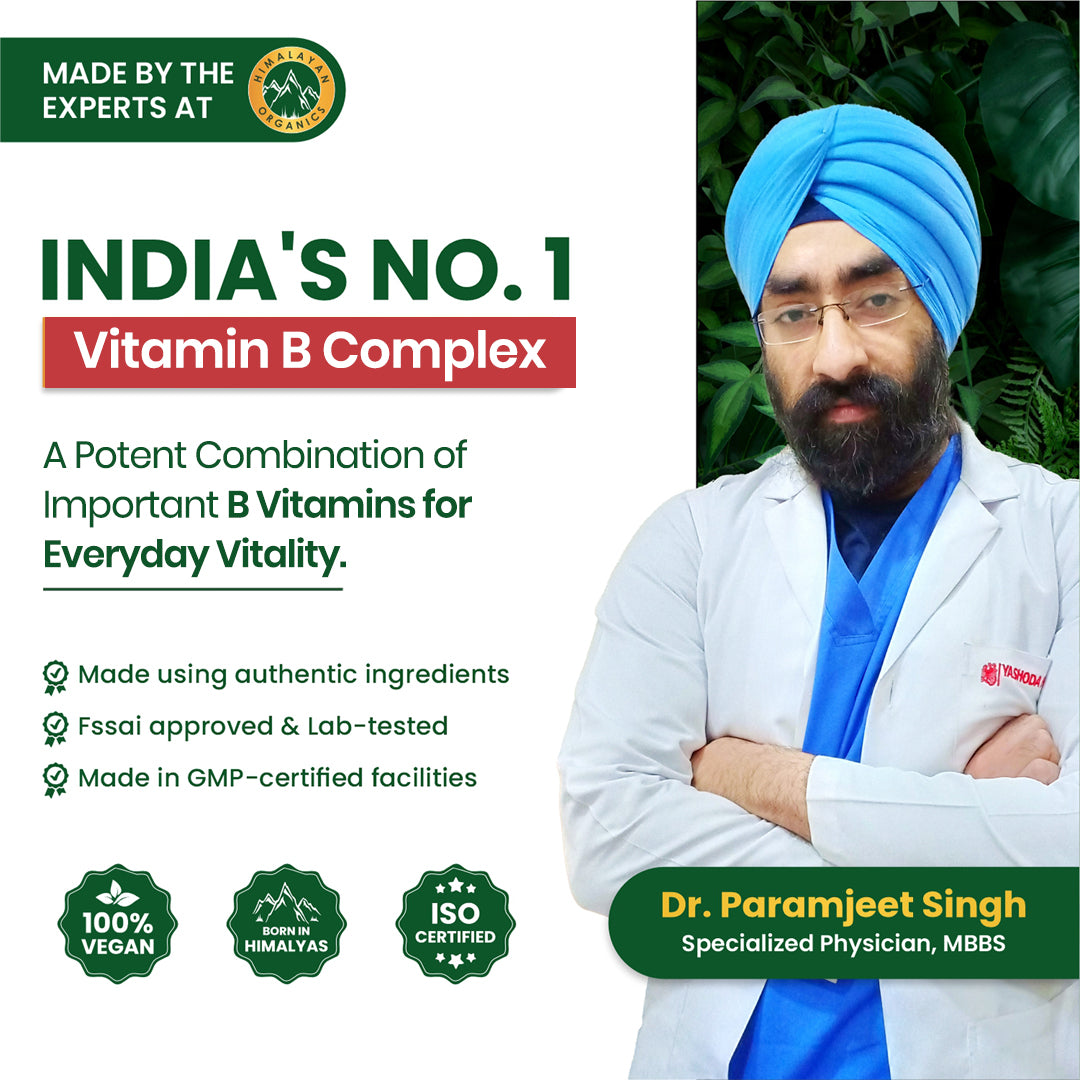Vlado's Himalayan Organics Vitamin B Complex with 100% RDA B1, B2, B3, B5, B6, B7, B9 & B12 Supplement to Support Cognitive Health - 120 Veg Tablets