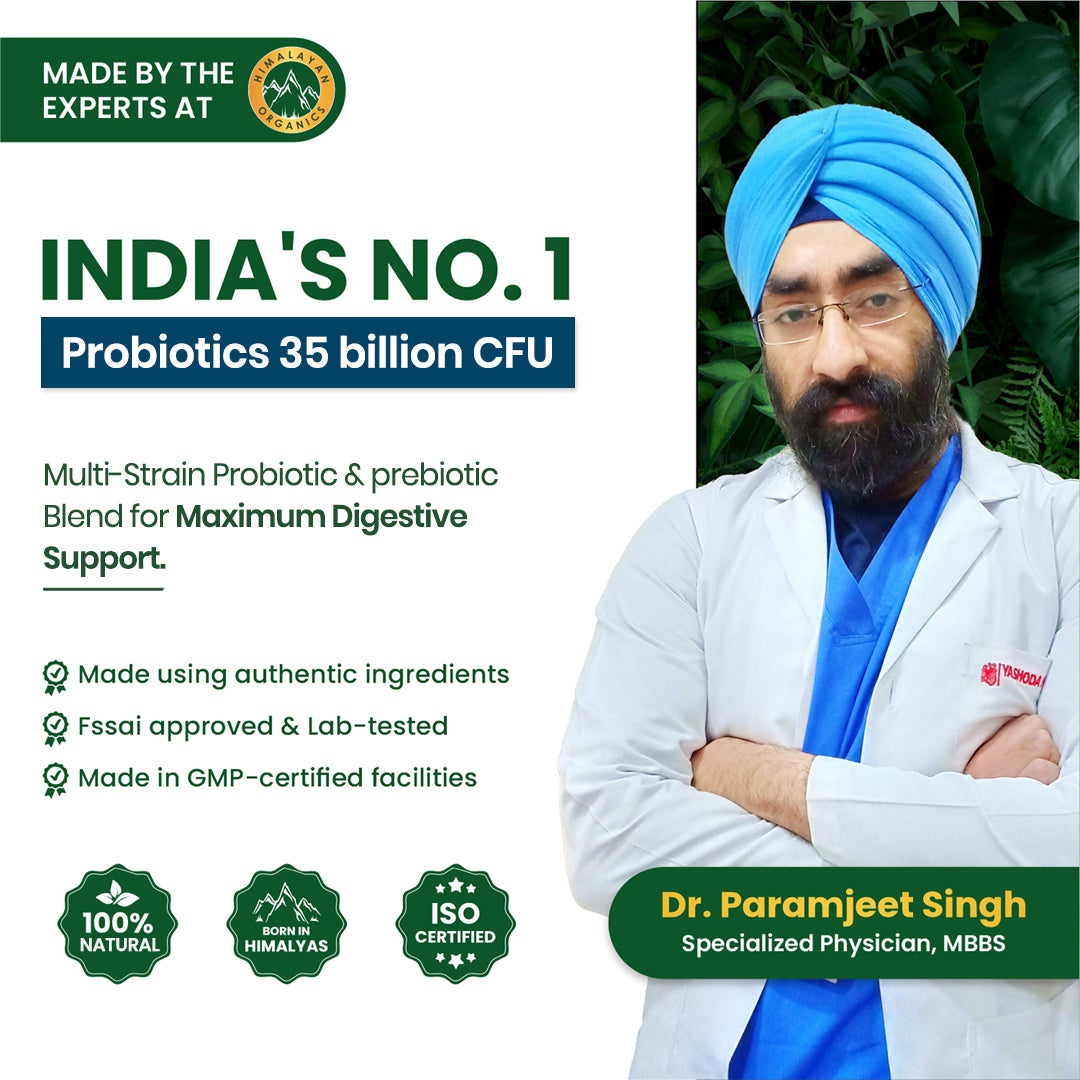 Vlado's Himalayan Organics Probiotics Supplement 35 Billion CFU for women & men, 16 Strains with Prebiotics - 100 Veg Capsules