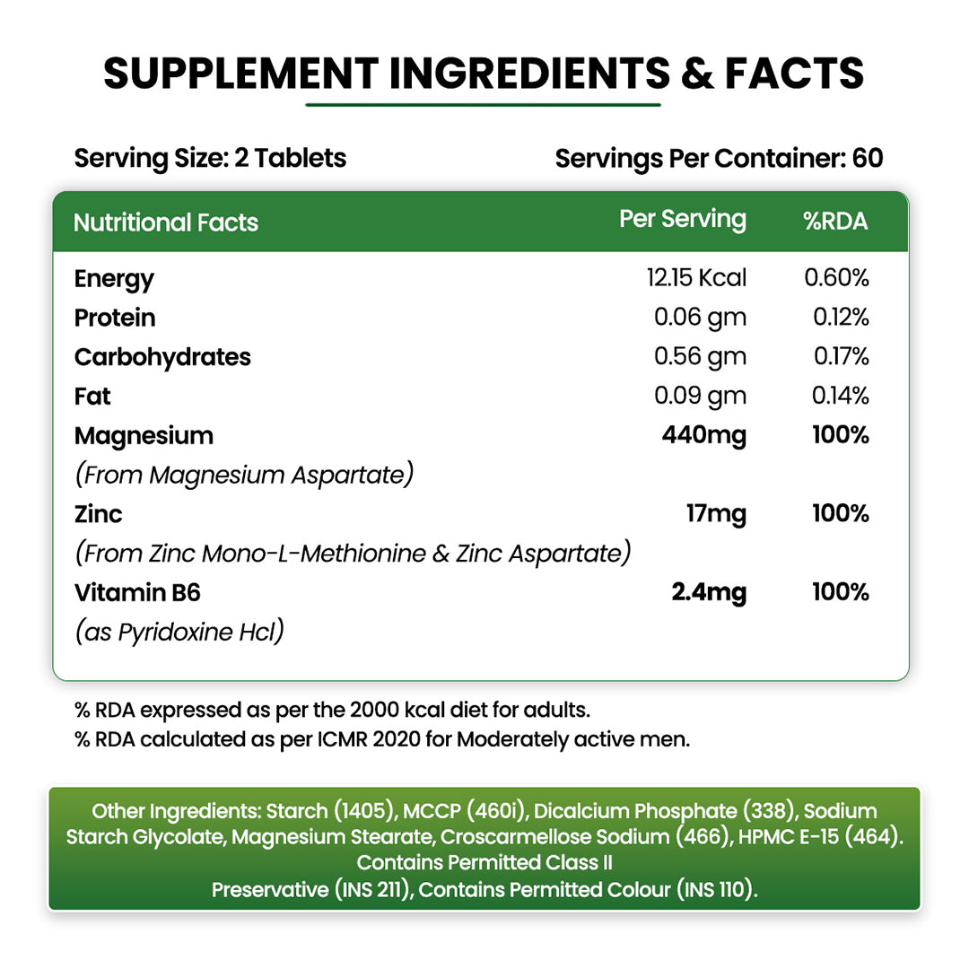 Vlado’s Himalayan Organics ZMA (Zinc Magnesium Aspartate & Vitamin B6) For Men And Women | Nighttime Sports Recovery Supplements | Boost Muscle And Bone Strength | Improve Sleep Quality - 120 Vegetarian Tablets