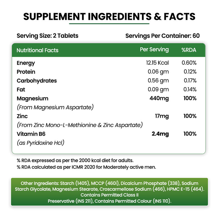 Vlado’s Himalayan Organics ZMA (Zinc Magnesium Aspartate & Vitamin B6) For Men And Women | Nighttime Sports Recovery Supplements | Boost Muscle And Bone Strength | Improve Sleep Quality - 120 Vegetarian Tablets