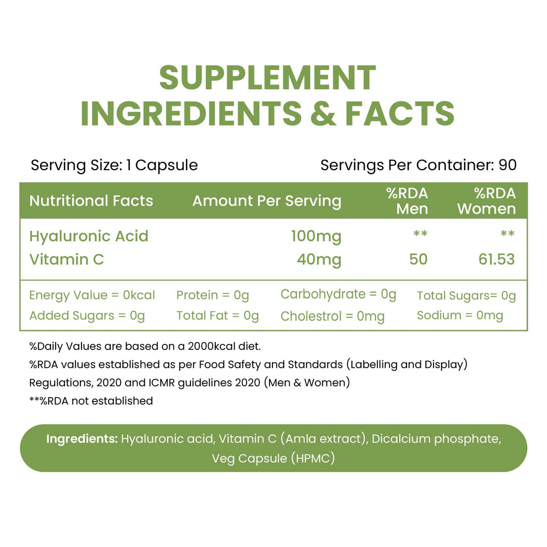 Vlado’s Himalayan Organics Hyaluronic Acid 100mg Supplement | Support Healthy Connective Tissue and Joints | Promote Youthful Glowing Skin - 90 Veg Capsules