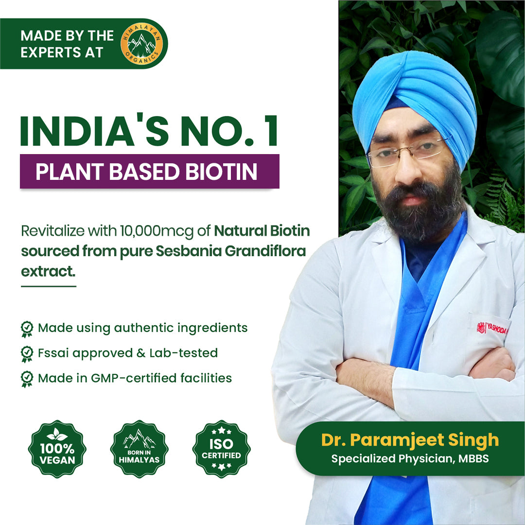 Vlado's Himalayan Organics Plant Based Biotin 10000 mcg for Hair Growth - 120 Veg Capsules