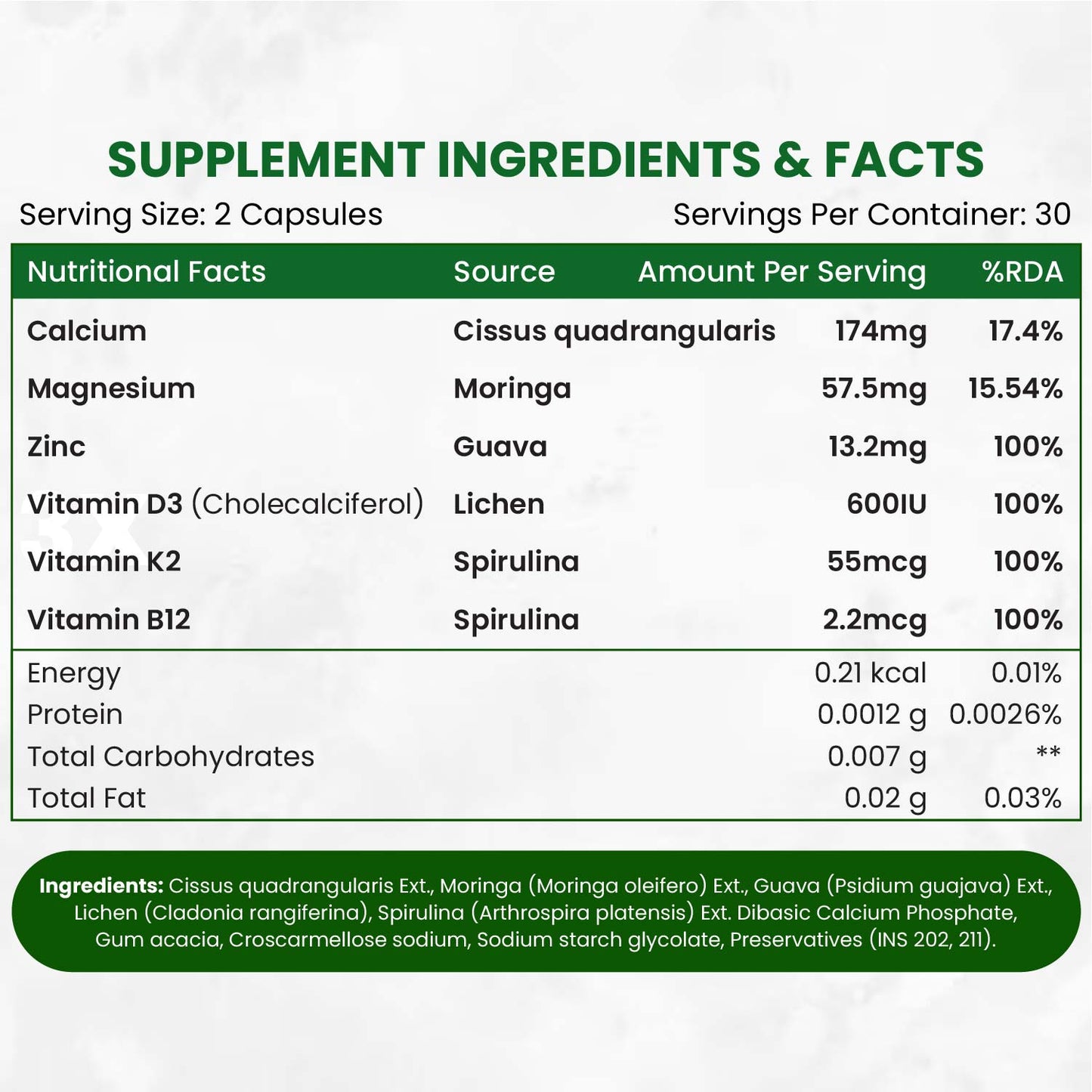 Vlado's Himalayan Organics Plant Based Calcium Magnesium + Zinc | Vitamin D3+k2 Supplement For Stronger Bones | Boost Immunity | Healthy Heart | Muscle Growth - 60Veg Tablets
